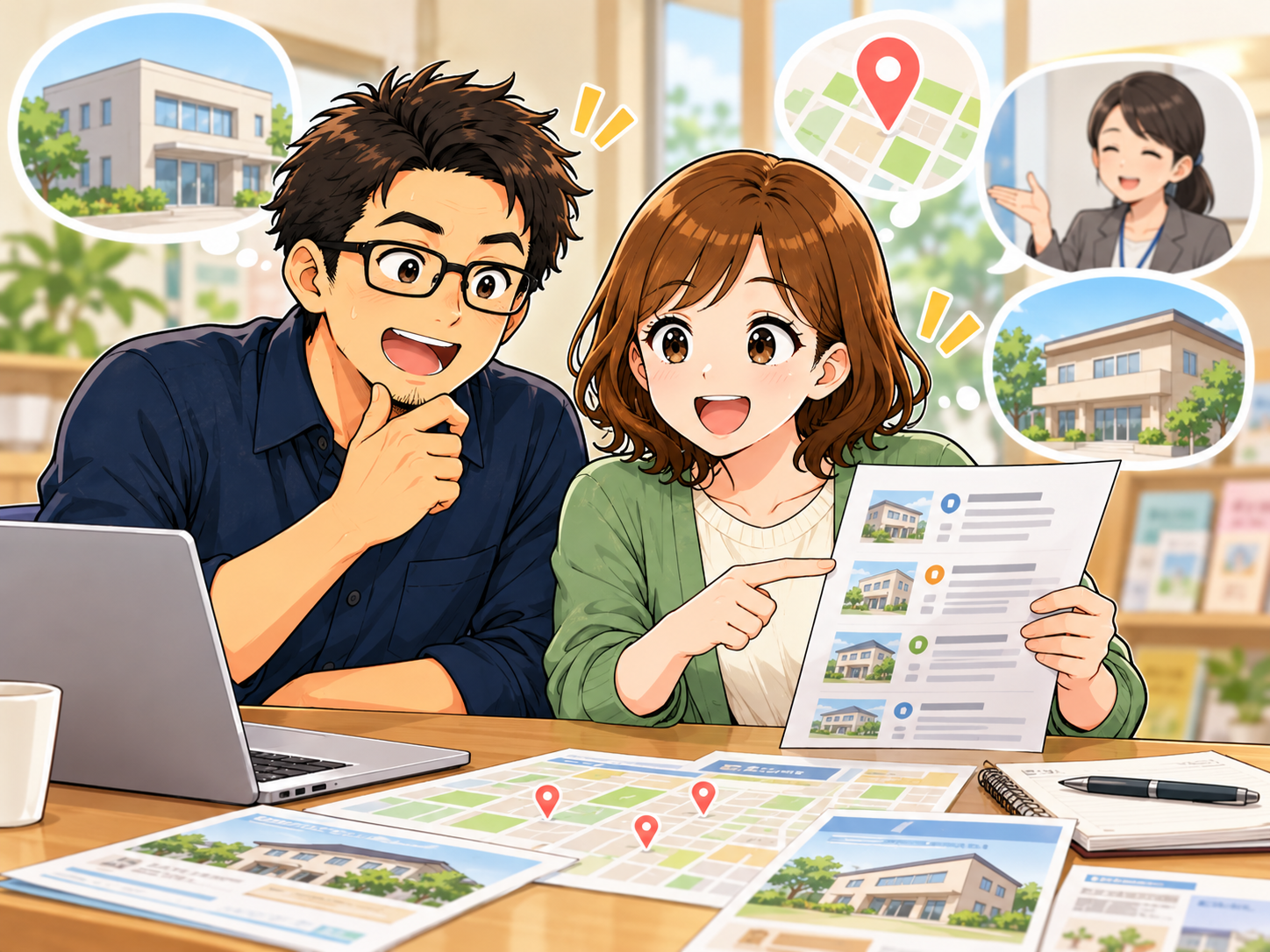 ケアマネの探し方を夫婦で調べるイラスト