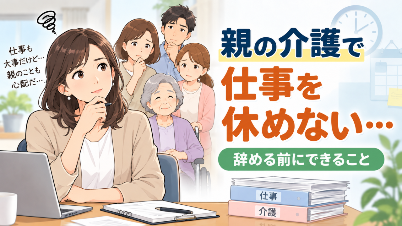 親の介護で仕事を休めないときの対処法を解説する記事のアイキャッチ