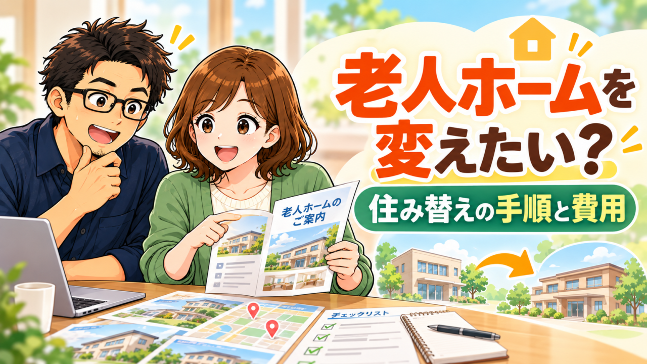 老人ホームの住み替え方法や費用、注意点を解説する記事のアイキャッチ画像